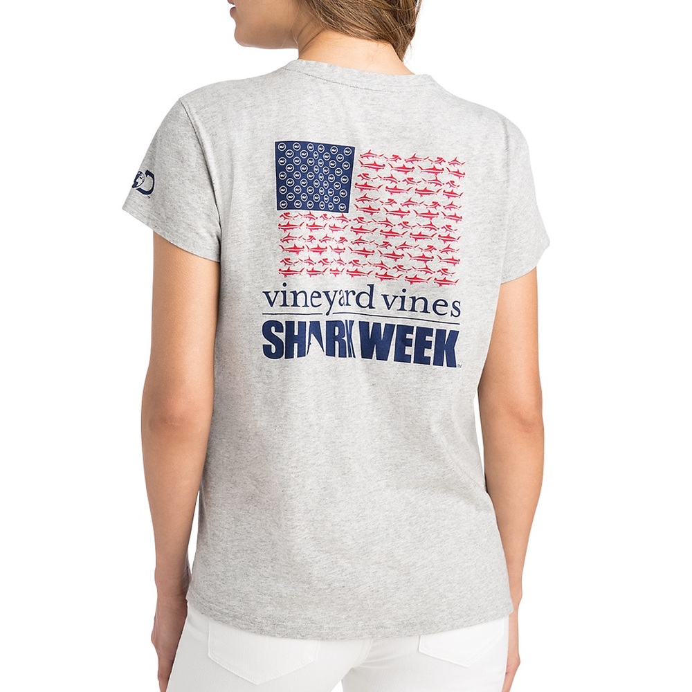 Small Vineyard Vines Womens Shark Week Sharks & Stripes Tee